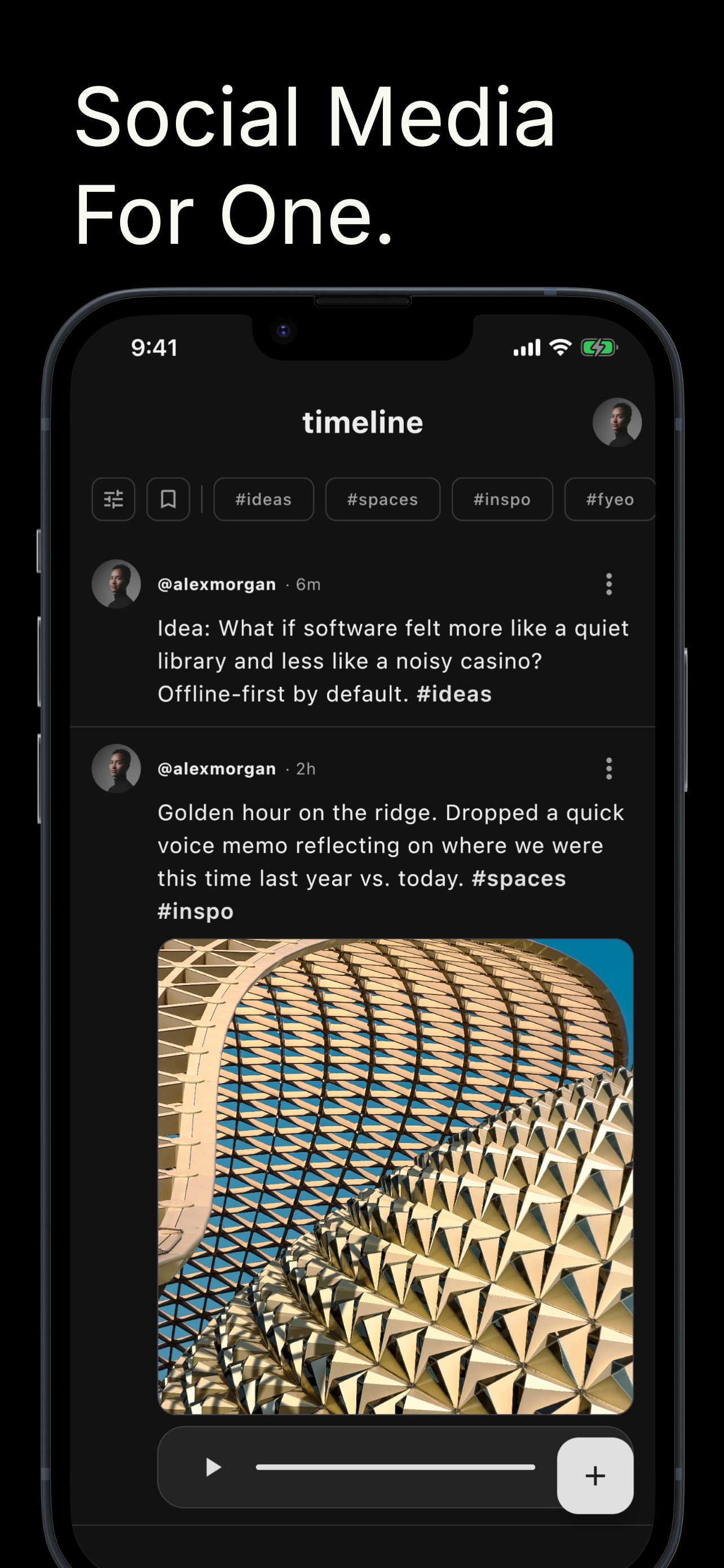 Timeline App - Social Media for One feed interface